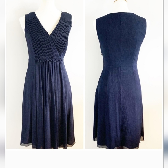 Tory burch navy blue pleated silk dress - Picture 1 of 6